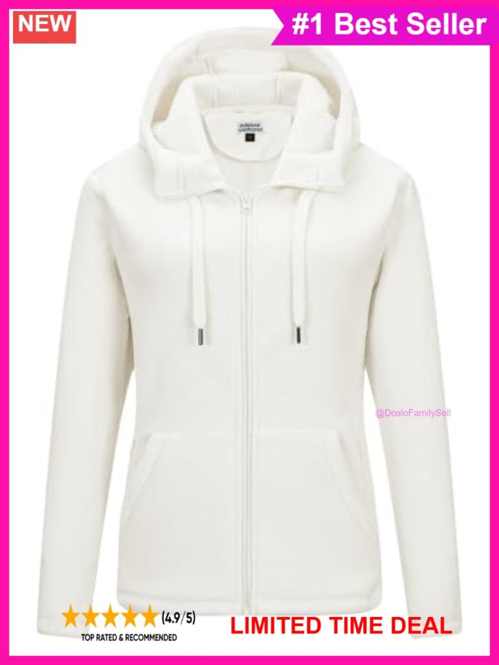 Women's Hooded Polar Fleece Jacket Zip Up 6 Pockets